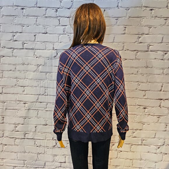 CHARTER CLUB - Navy blue/white/pink plaid cotton blend cardigan - Picture 11 of 12